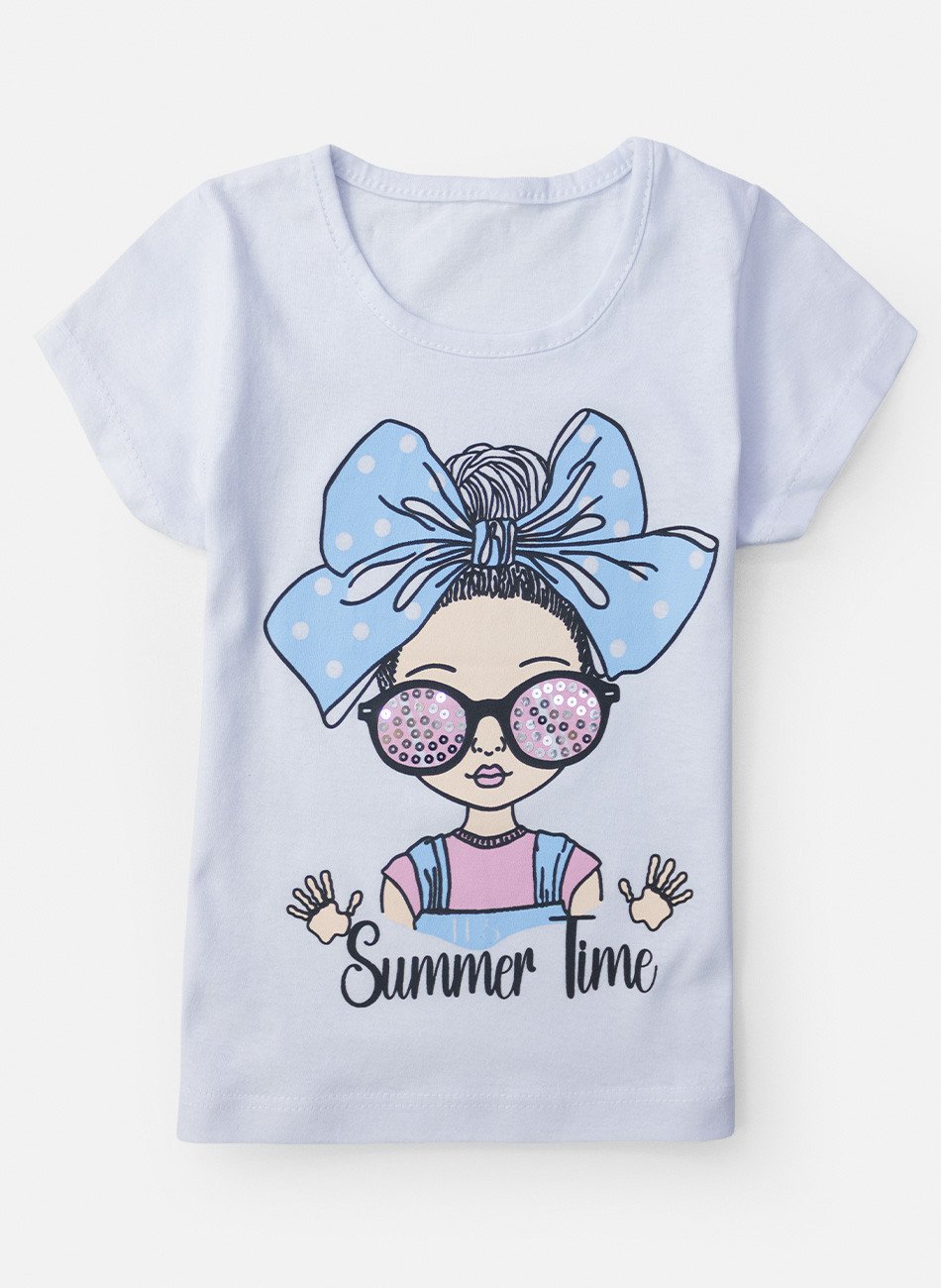 Conjunto Infantil Menina Summer Time Branco 0501 - Laluna