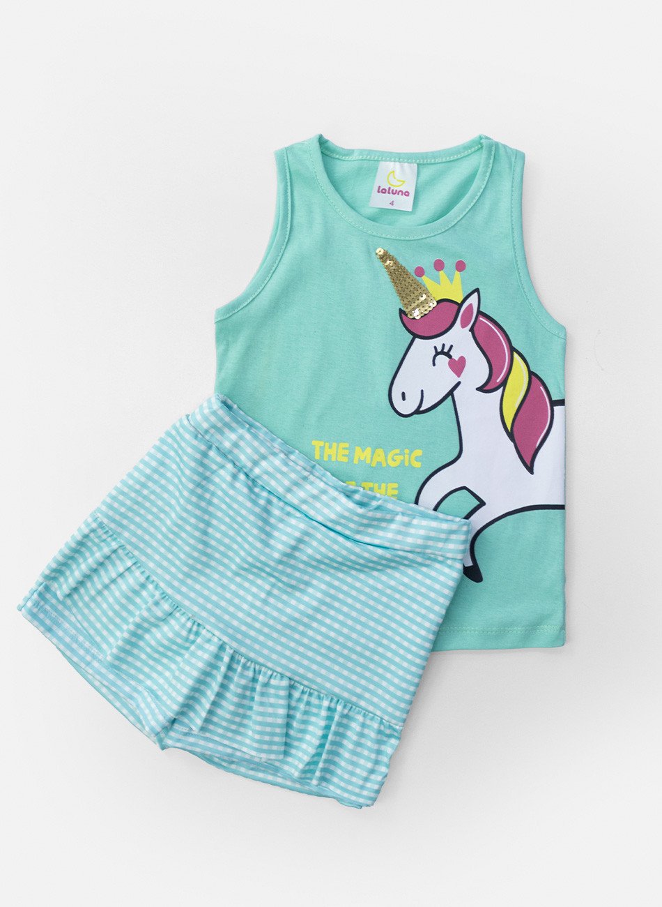 Conjunto Infantil Menina The Magic Of The Unicorn Verde 0712 - Laluna