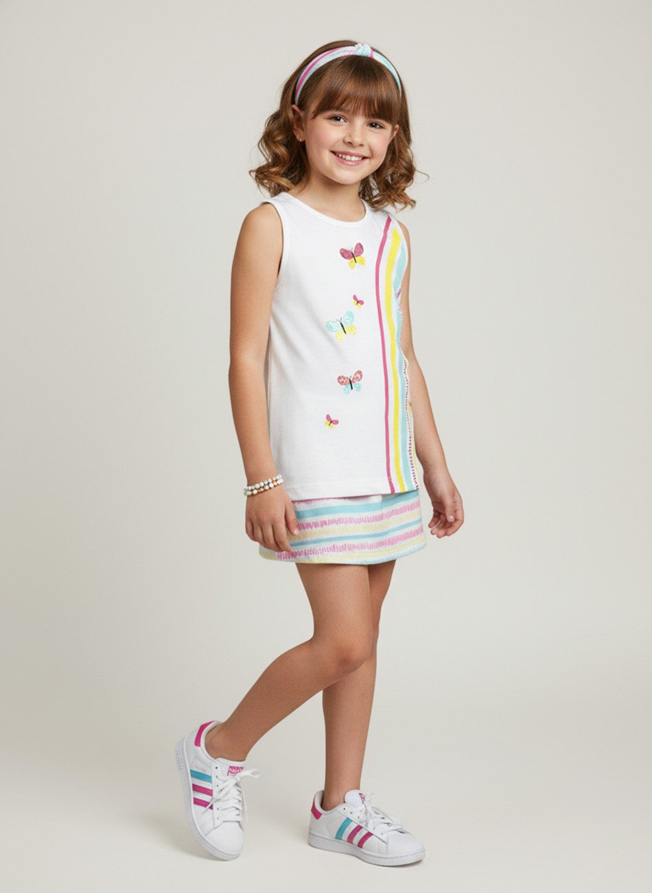 Conjunto Infantil Menina Borboletas Creme 0711 - Laluna