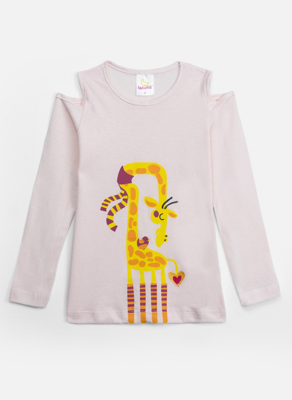 Conjunto Infantil Menina Meia Estação Girafa Rosa Bebê 354 - Laluna