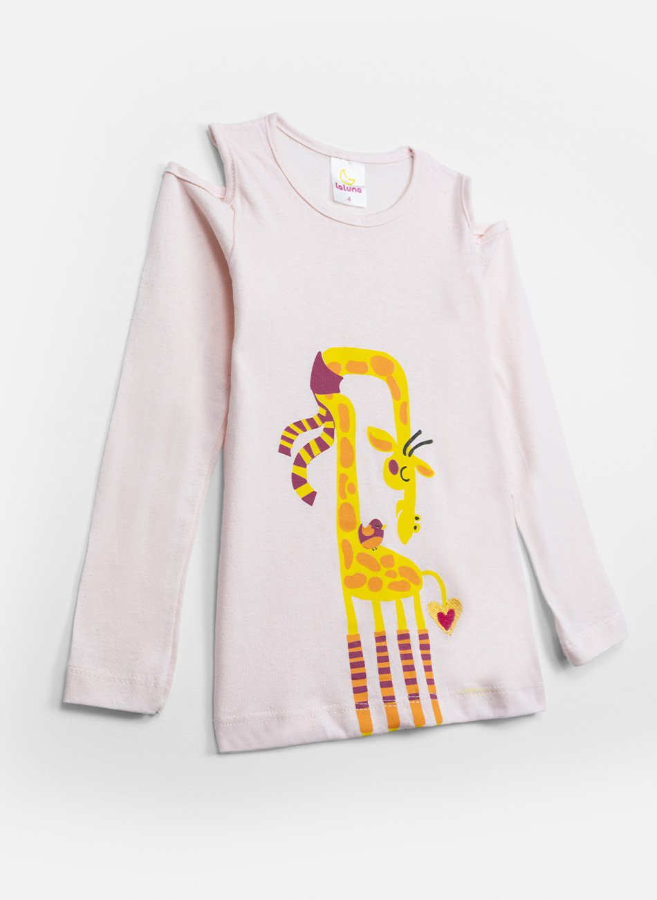 Conjunto Infantil Menina Meia Estação Girafa Rosa Bebê 354 - Laluna