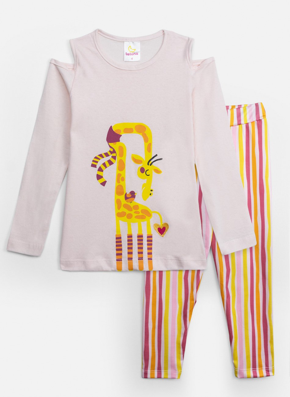 Conjunto Infantil Menina Meia Estação Girafa Rosa Bebê 354 - Laluna