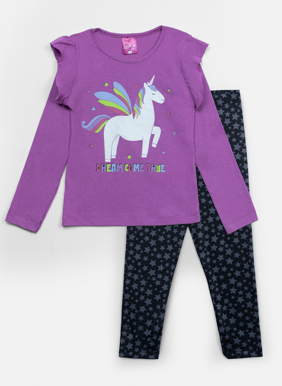 Conjunto Infantil Menina Meia Estação Unicórnio Dream Lilás 0461 - Laluna