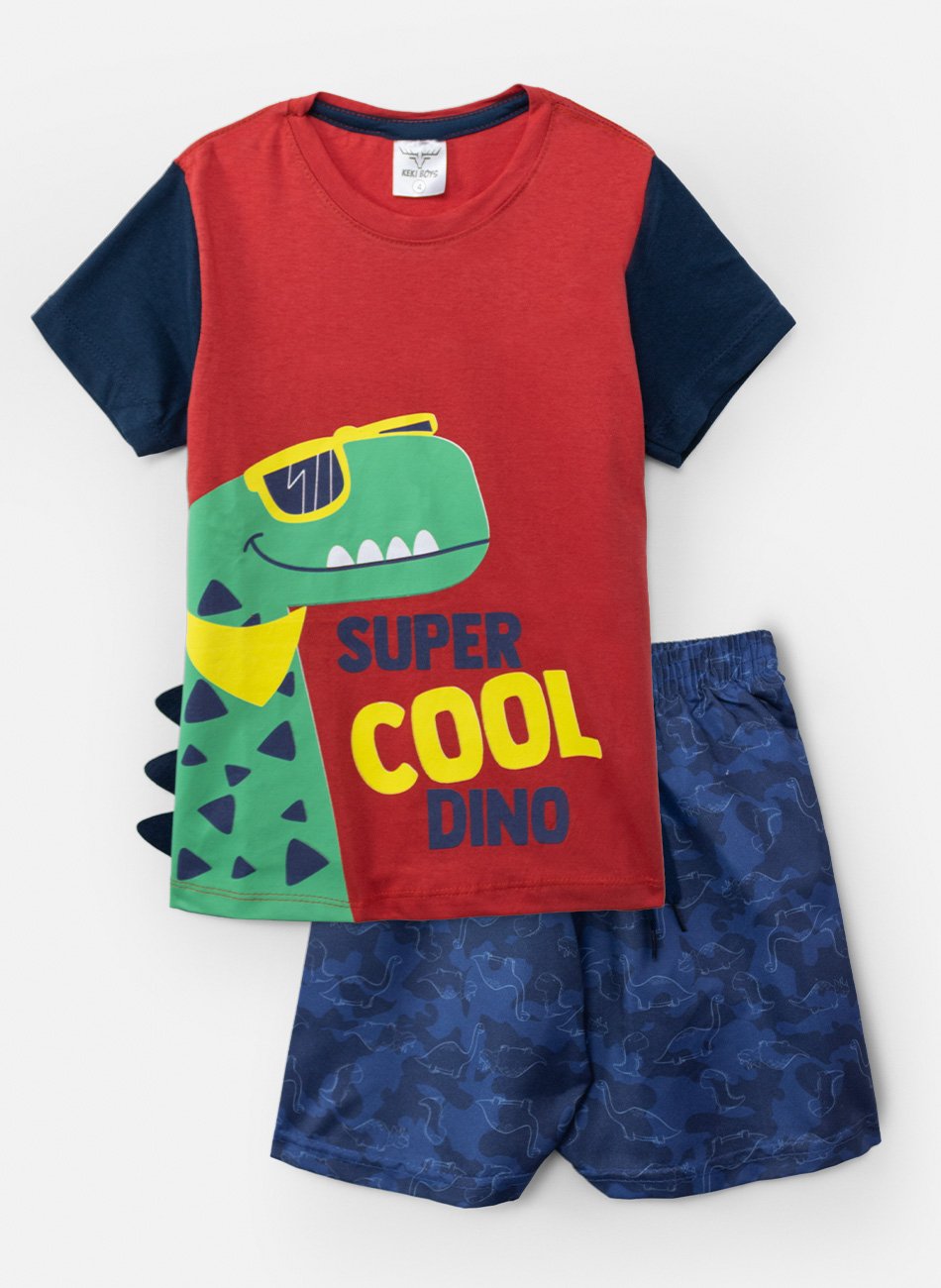 Conjunto Infantil Menino Dinossauro Vermelho 386 - Keki boys