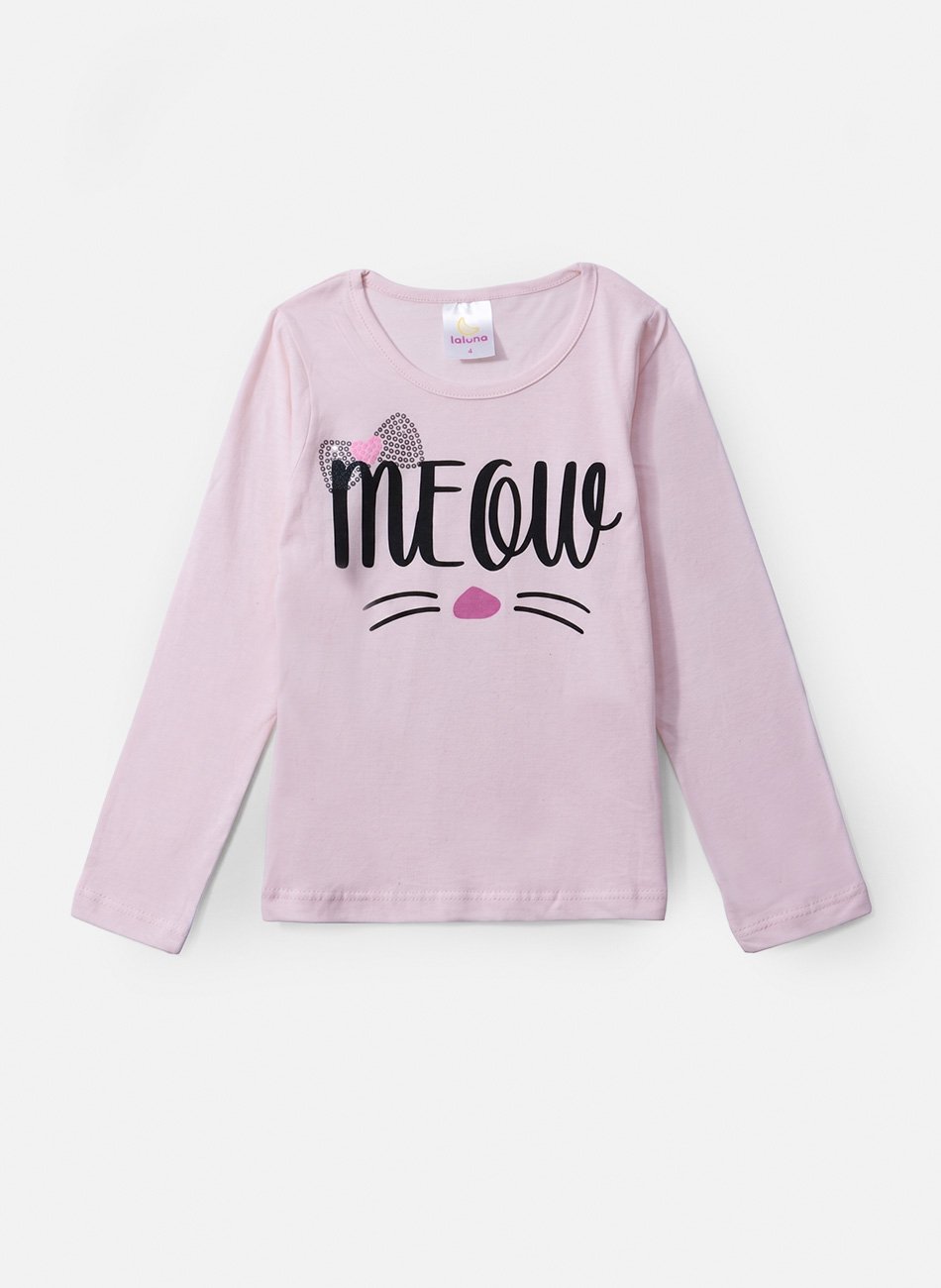 Conjunto Infantil Menina Meia Estação Rosa Meow de Laço 396 - Laluna
