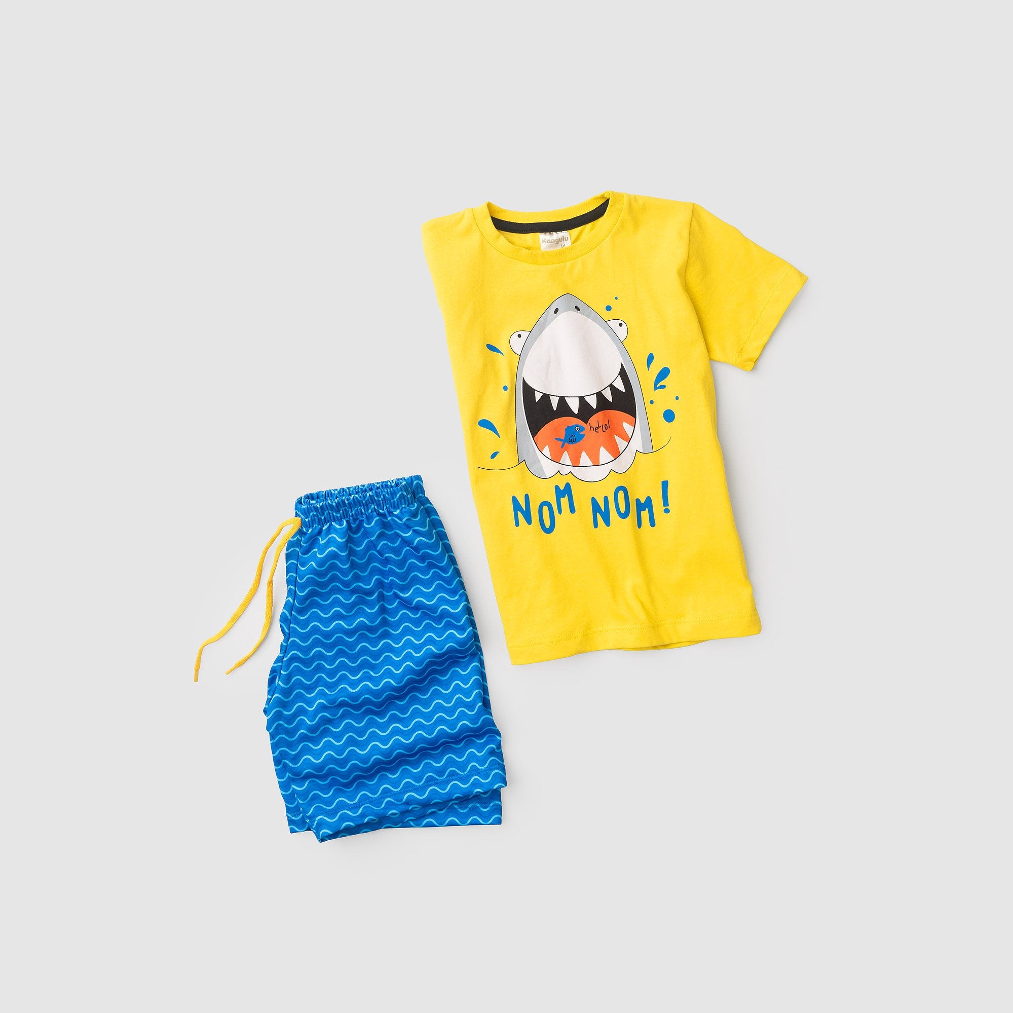 Conjunto Infantil Menino Algodão Premium Tubarão Kangulu Amarelo