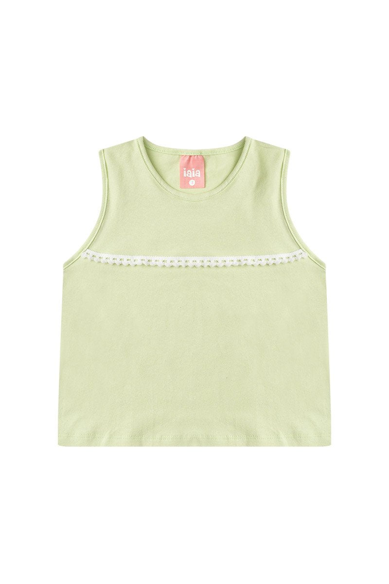 Conjunto Infantil Menina Com Pompom Verão Iaia - Regata 100% Algodão e Shorts 100% Poliéster Verde Claro
