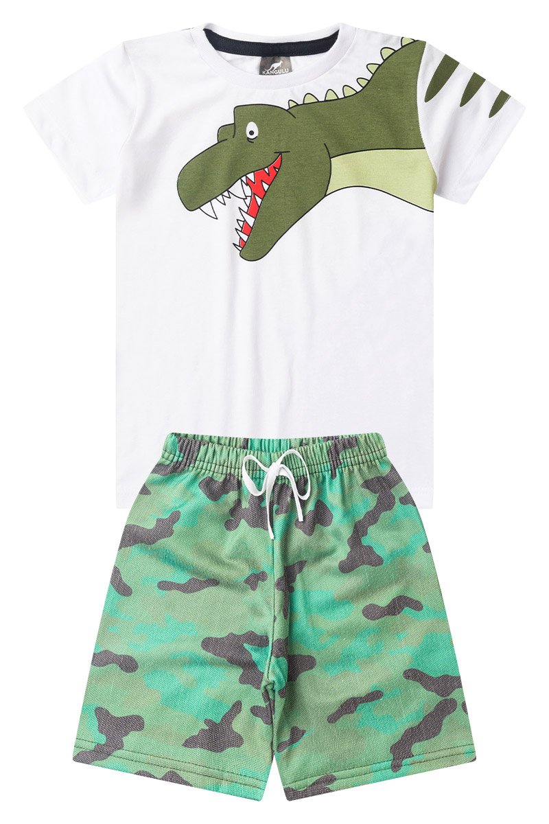 Conjunto Infantil Menino Verão Dinossauro Kangulu Branco