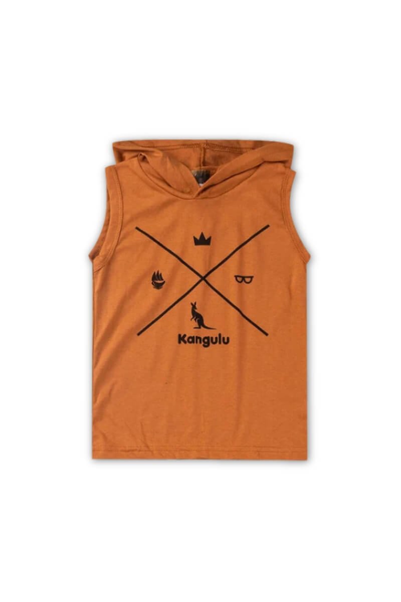 Conjunto Infantil Menino Verão Regata Símbolos Kangulu Caramelo