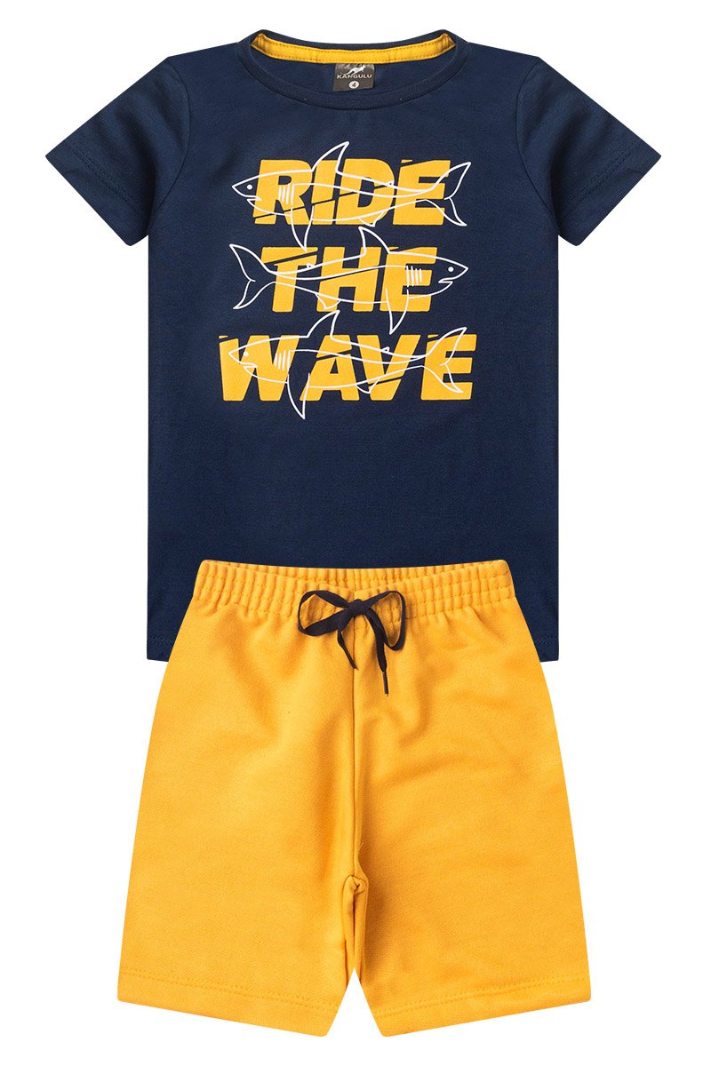 Conjunto Infantil Menino Verão Ride The Wave Kangulu Azul Marinho