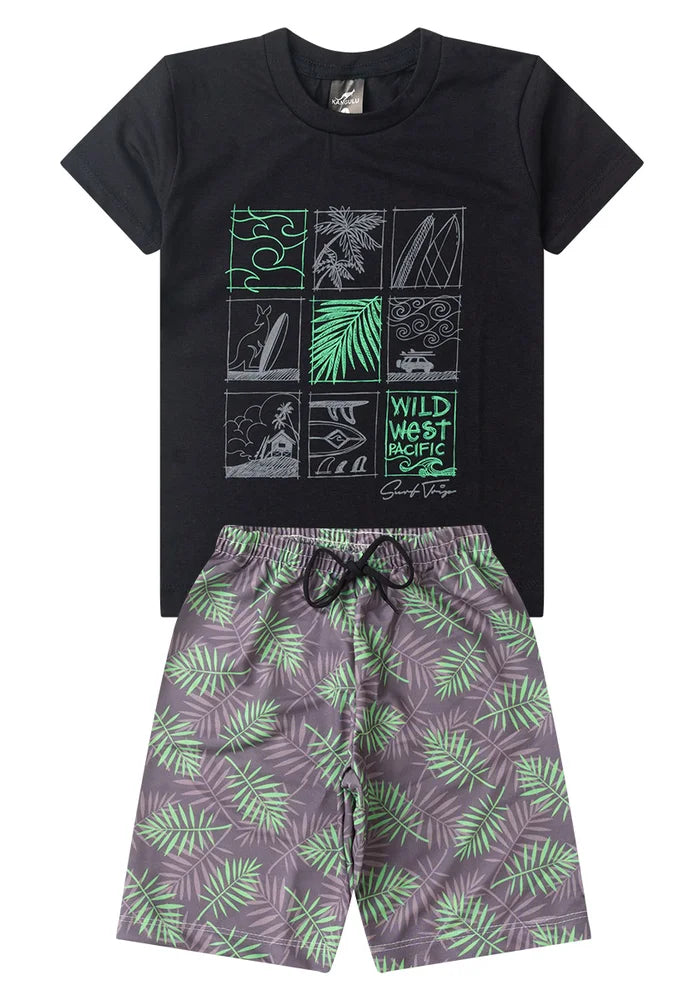 Conjunto Infantil Menino Verão Wild West Pacific Kangulu Preto