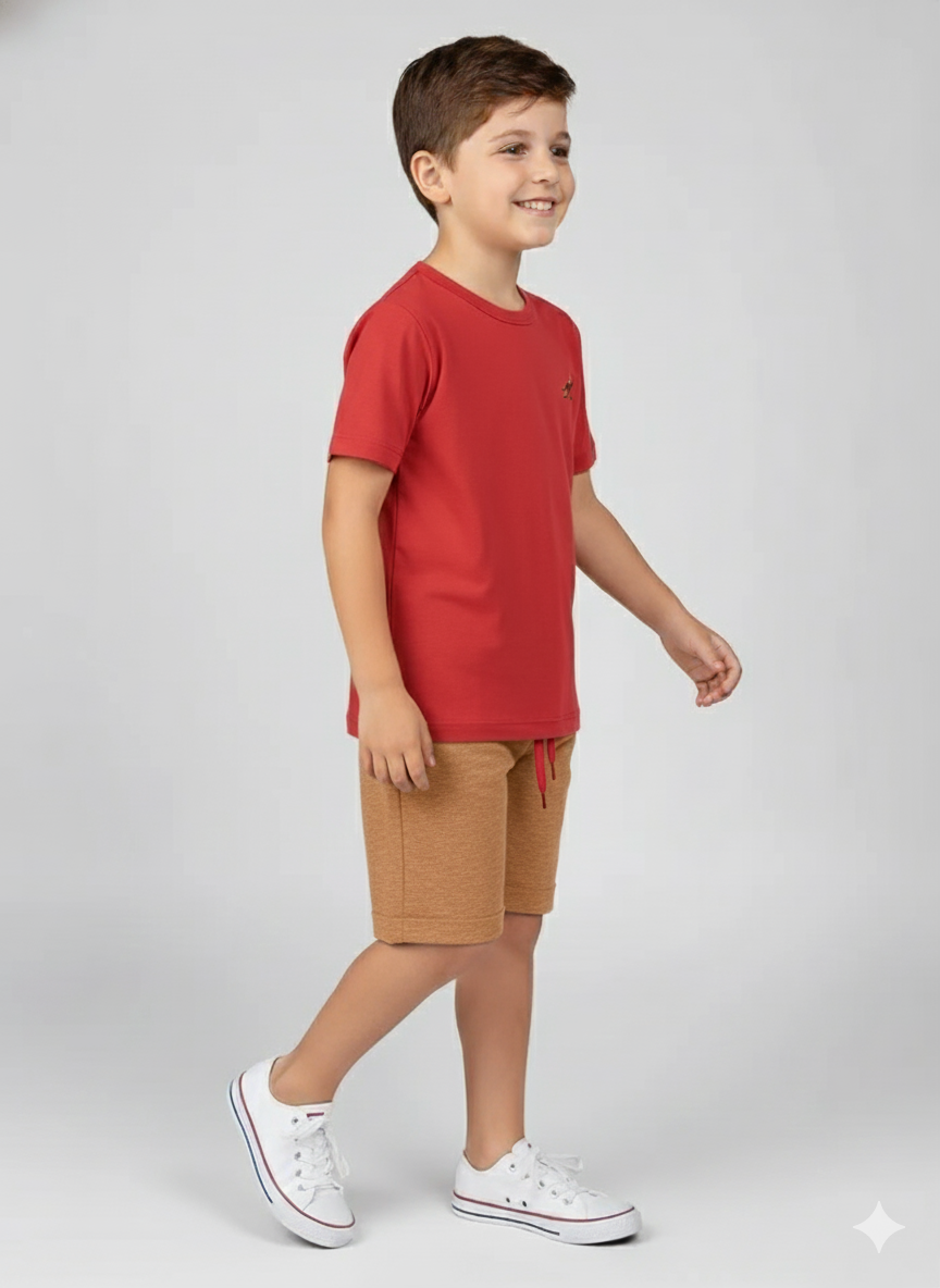Conjunto Infantil Menino Verão Minimalista Kangulu Vermelho
