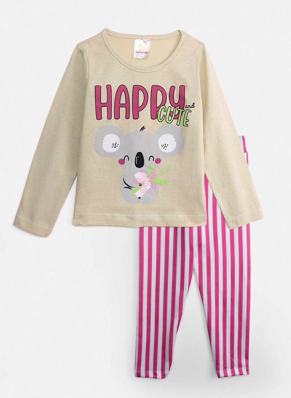 Conjunto Infantil Menina Meia Estação Happy Cute Bege 392 - Laluna