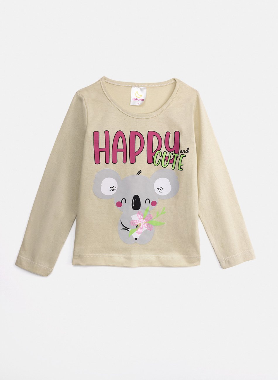 Conjunto Infantil Menina Meia Estação Happy Cute Bege 392 - Laluna