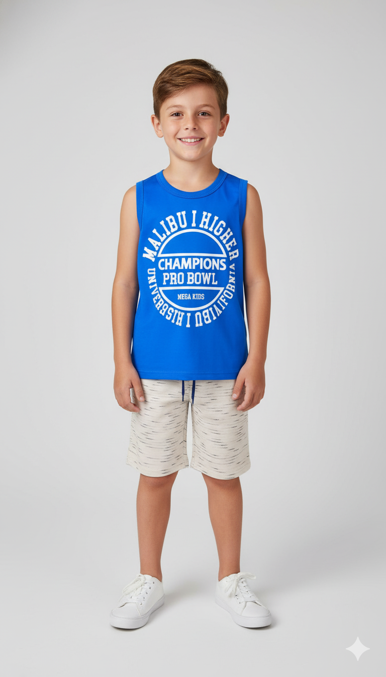 Conjunto Infantil Verão Masculino Regata Malibu - Royal