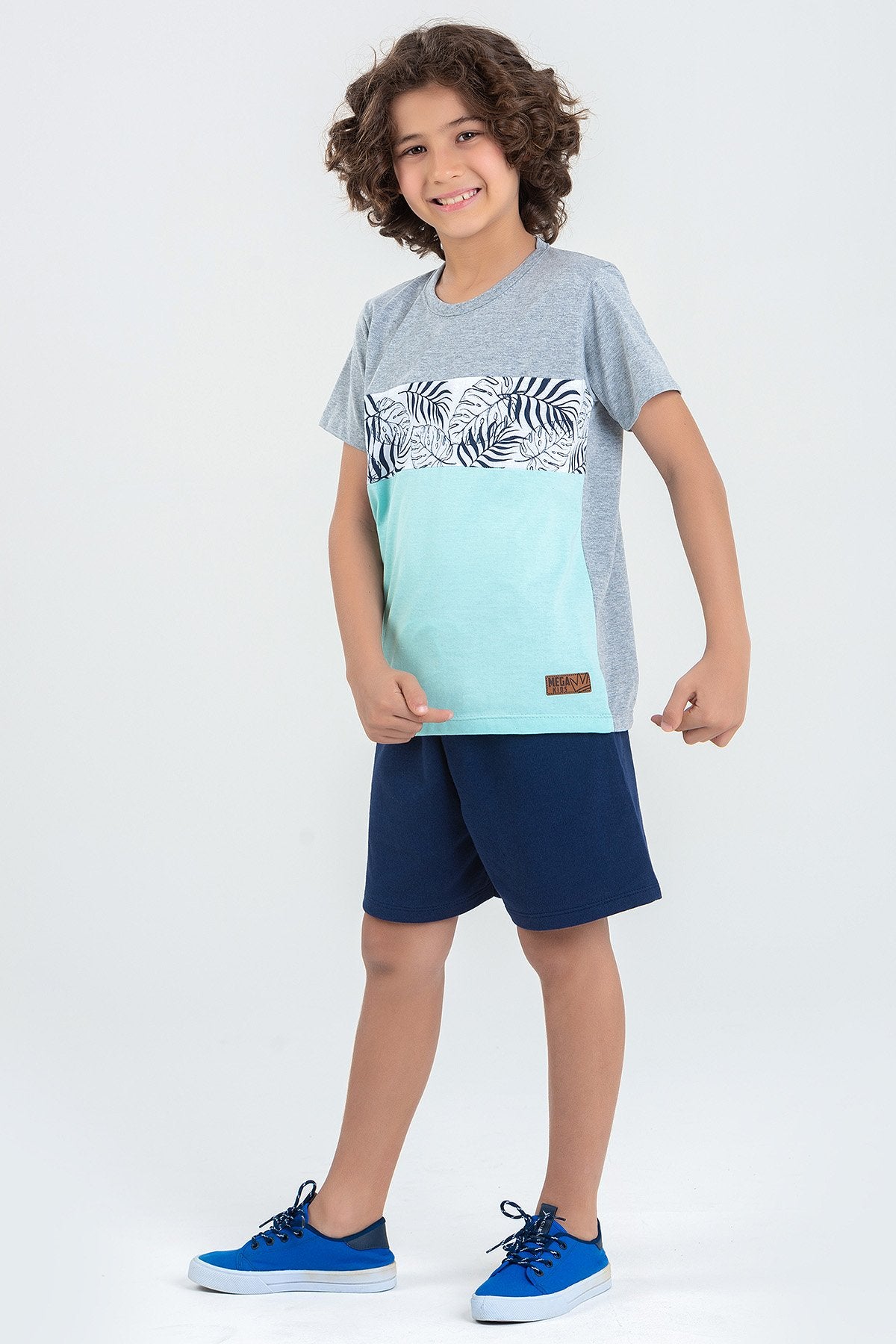 Conjunto Infantil Verão Masculino Recortes Folhas - Mescla
