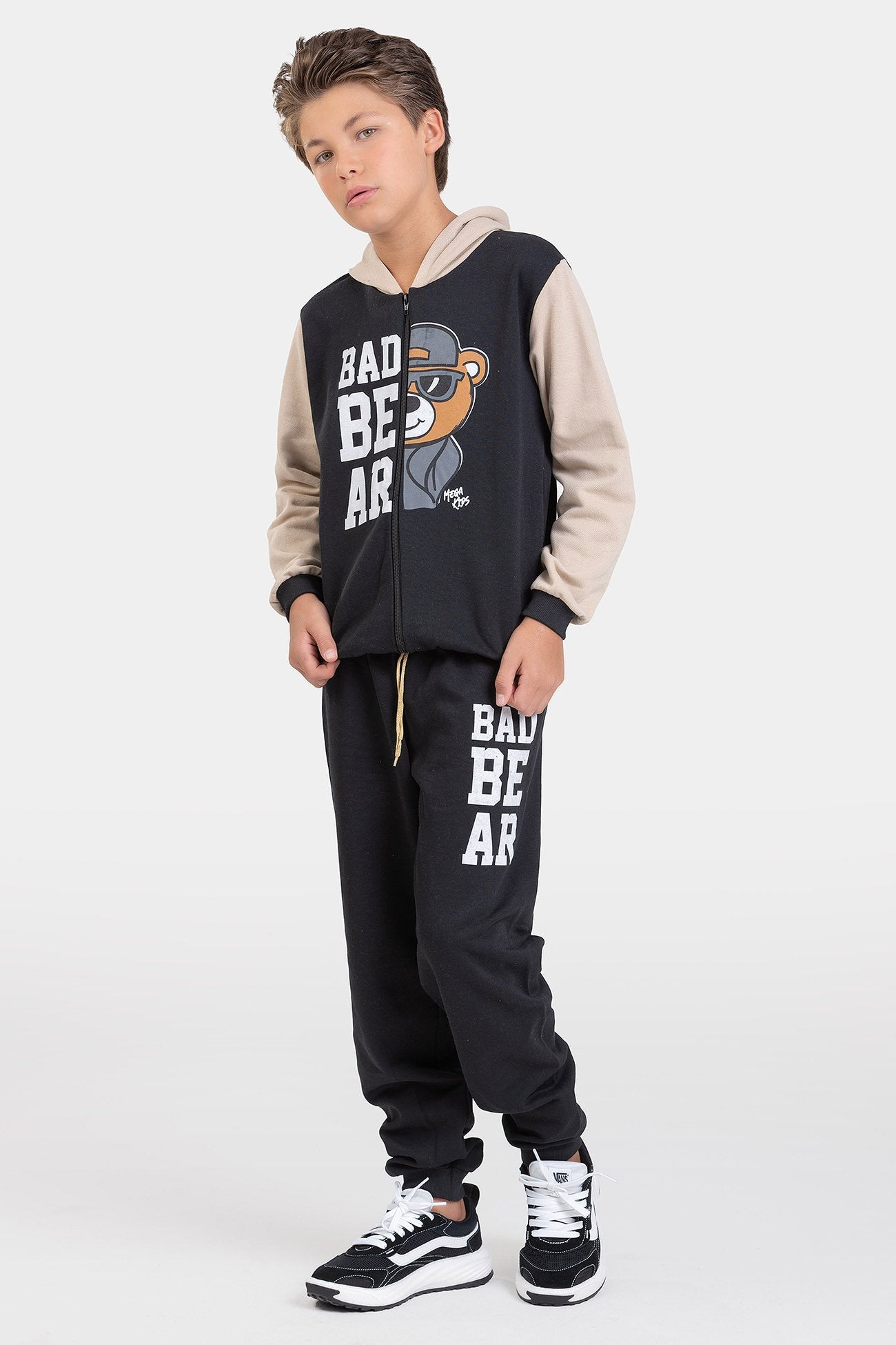 Conjunto Moletom Peluciado Infantil Masculino Bad Bear - Preto