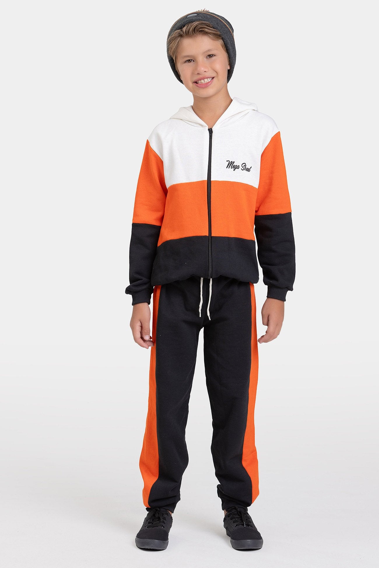 Conjunto Moletom Peluciado Infantil Masculino Recortes - Laranja