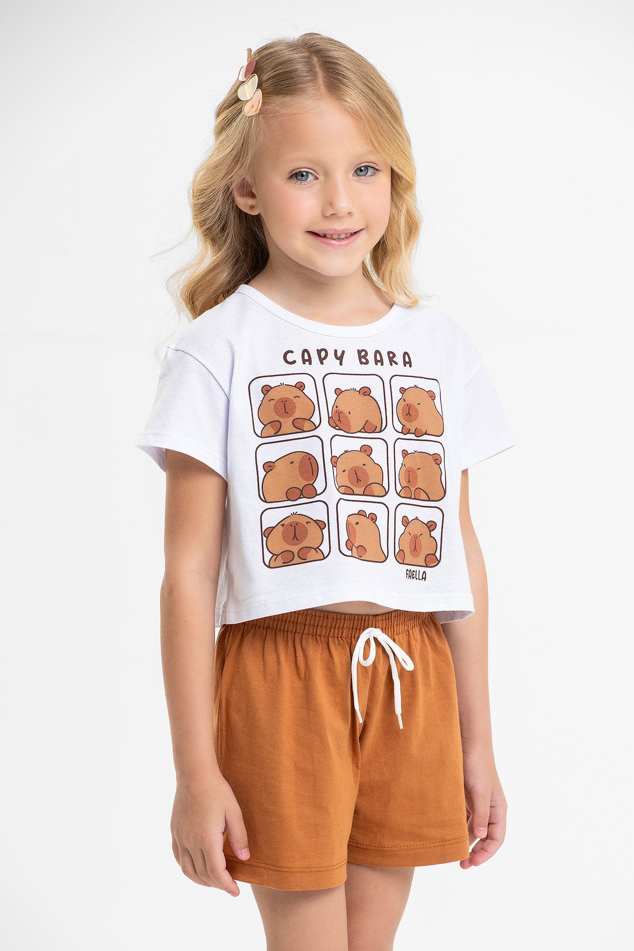 Conjunto Cropped Infantil Verão Feminino Capy Bara - Branco