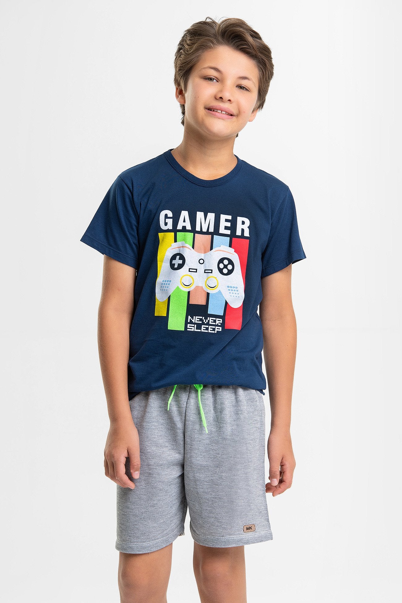 Conjunto Infantil Verão Masculino Gamer Never Sleep - Marinho