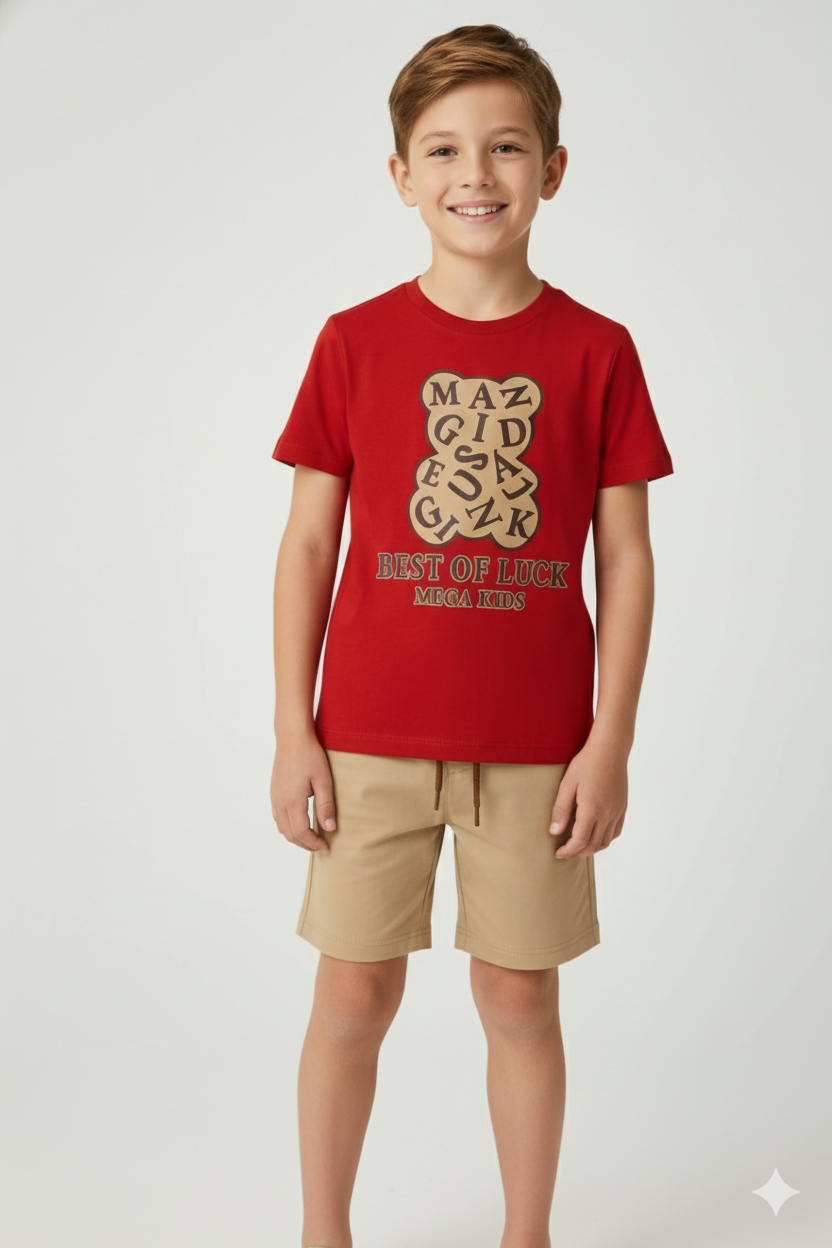 Conjunto Infantil Verão Masculino Ursinho Mega Kids - Vermelho