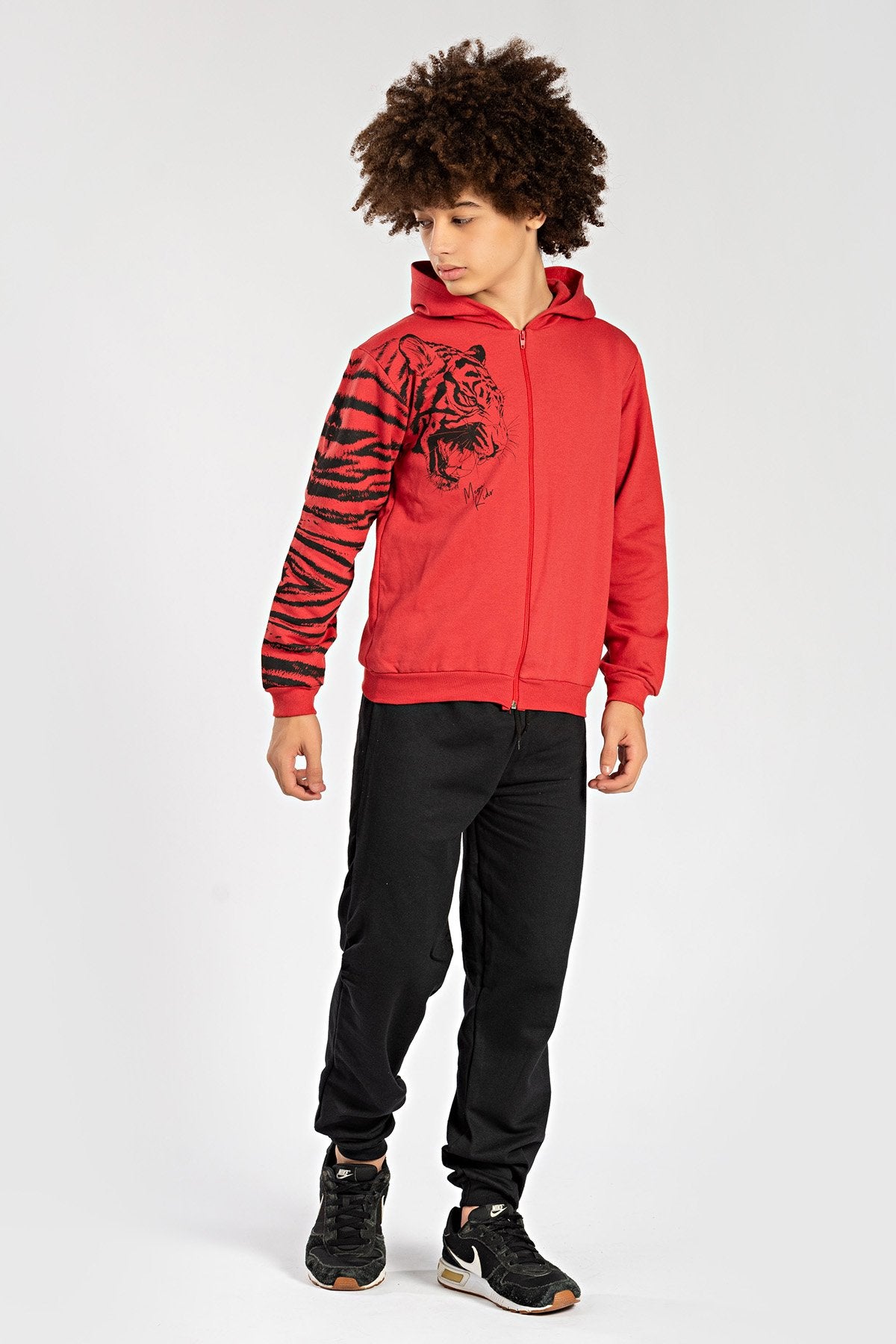 Conjunto Moletom Peluciado Infantil Masculino Tigre - Vermelho