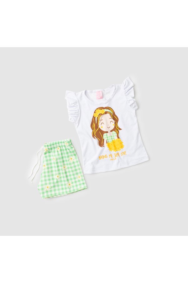 Conjunto Infantil Verão Feminino Menina com Flores - Branca