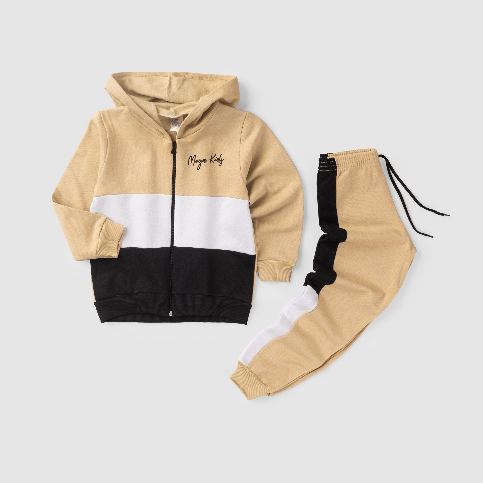 Conjunto Moletom Peluciado Infantil Masculino Mega Kids Listras - Bege