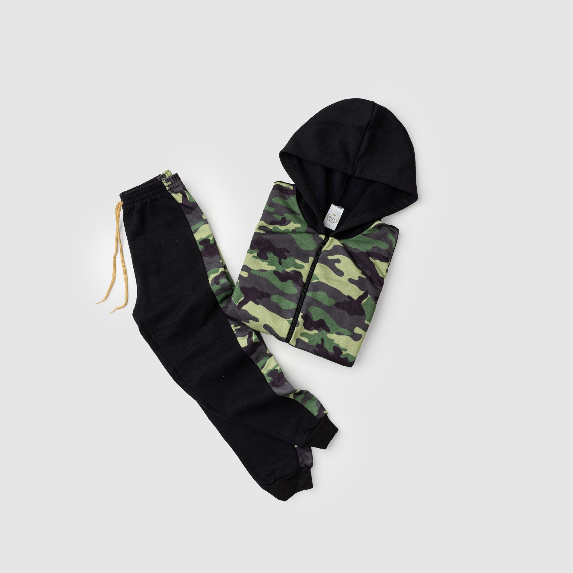 Conjunto Moletom Peluciado Infantil Masculino Camuflado - Preto
