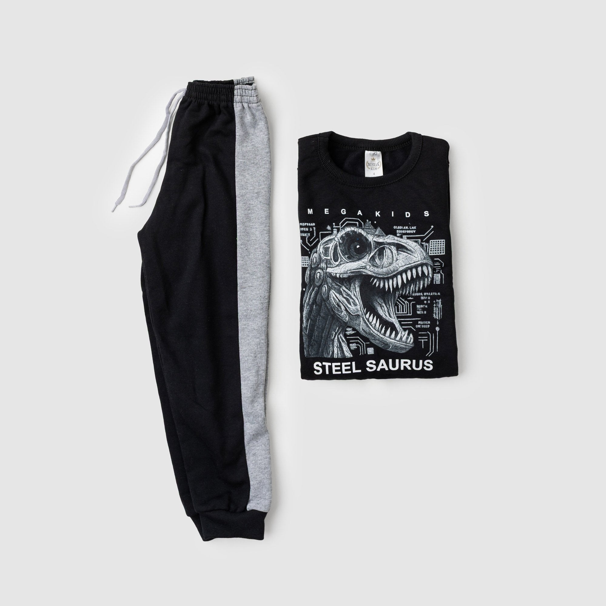 Conjunto Moletom Peluciado Infantil Masculino Steel Saurus - Preto