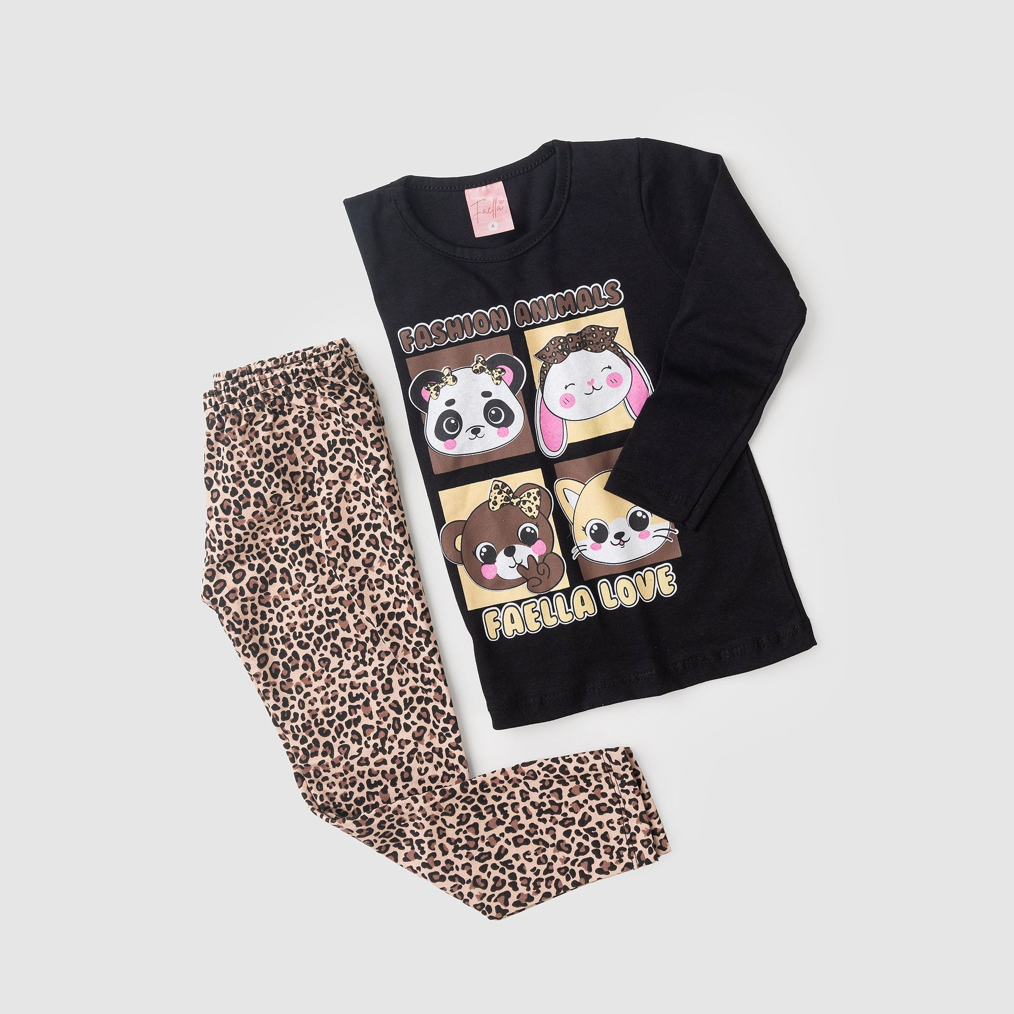 Conjunto Infantil Meia Estação Feminino Animais- Preto
