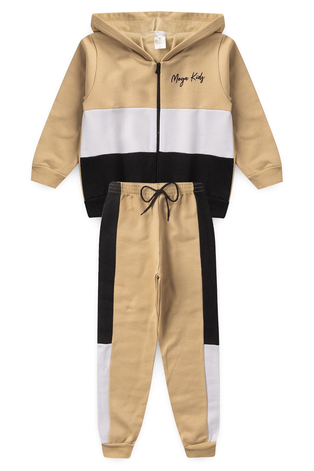 Conjunto Moletom Peluciado Infantil Masculino Mega Kids Listras - Bege