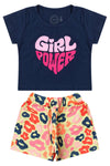 Conjunto Infantil Menina Girl Power Verão Azul Marinho