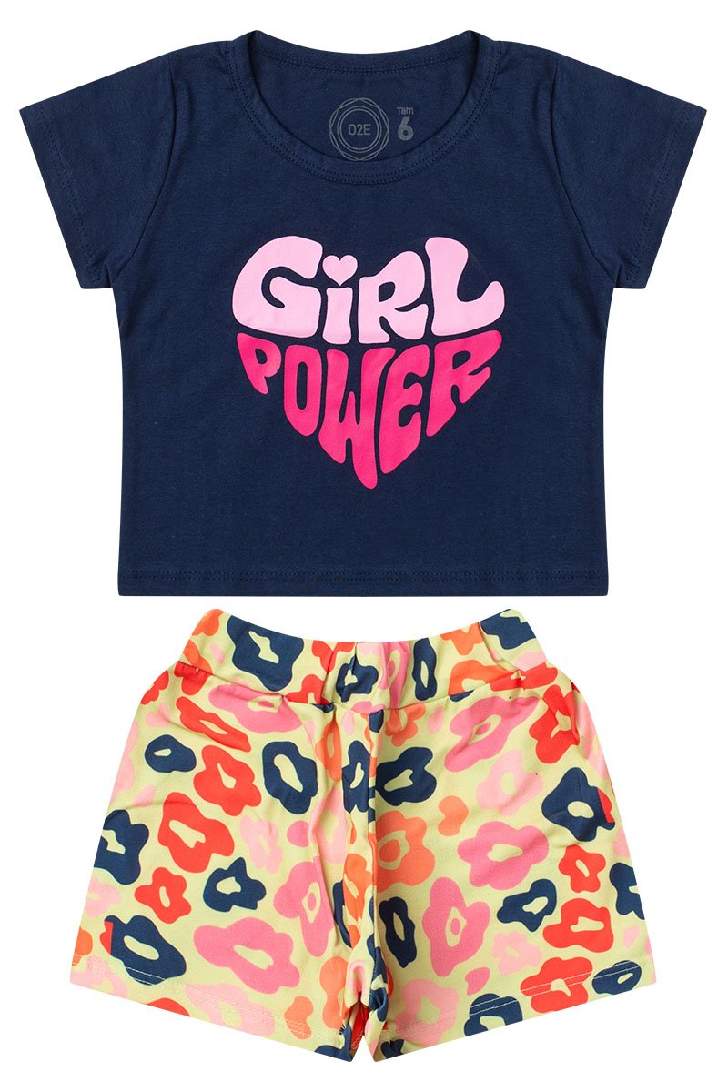 Conjunto Infantil Menina Girl Power Verão Azul Marinho