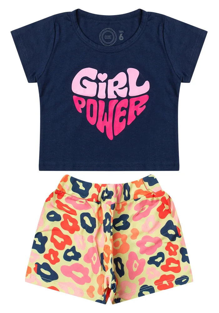 Conjunto Infantil Menina Girl Power Verão Azul Marinho