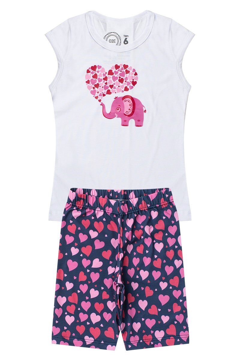 Conjunto Infantil Menina Elefante Verão Branco