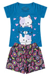 Conjunto Infantil Menina Gatinho Verão Petróleo