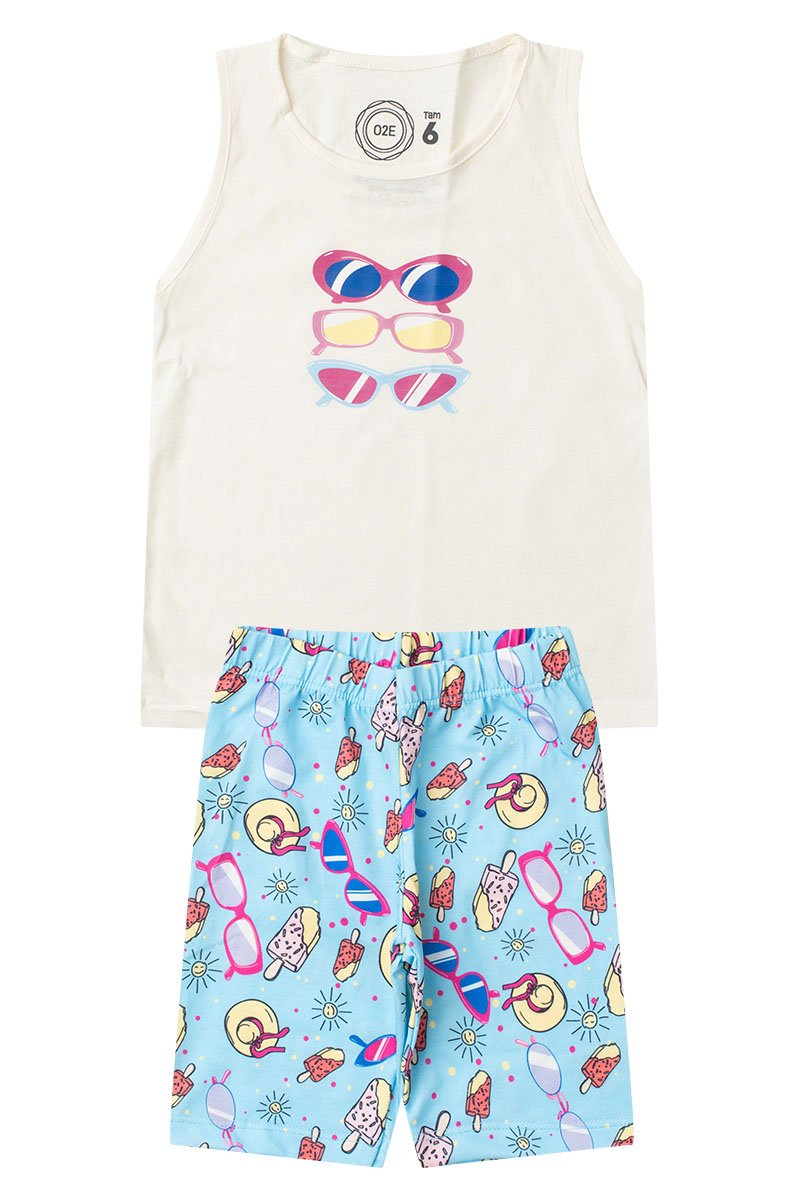 Conjunto Infantil Menina Óculos Verão Off White