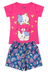 Conjunto Infantil Menina Gatinho Verão Rosa Chiclete