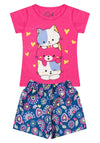 Conjunto Infantil Menina Gatinho Verão Rosa Chiclete