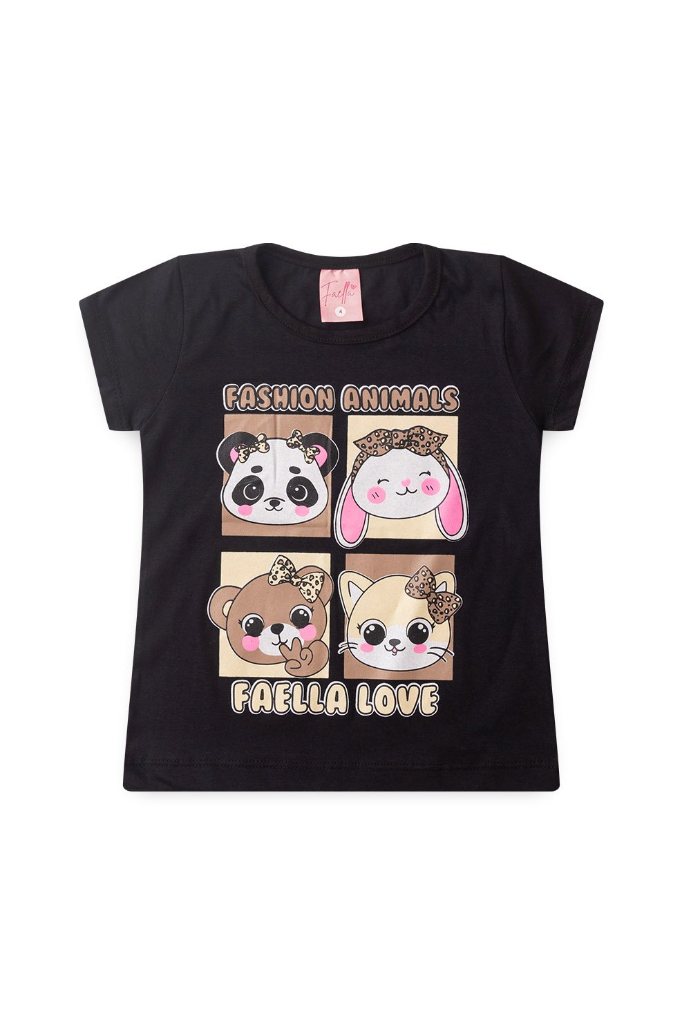 Conjunto Infantil Verão Feminino Fashion Animals - Preto
