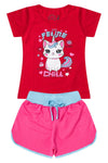Conjunto Infantil Menina Gatinho Verão Vermelho