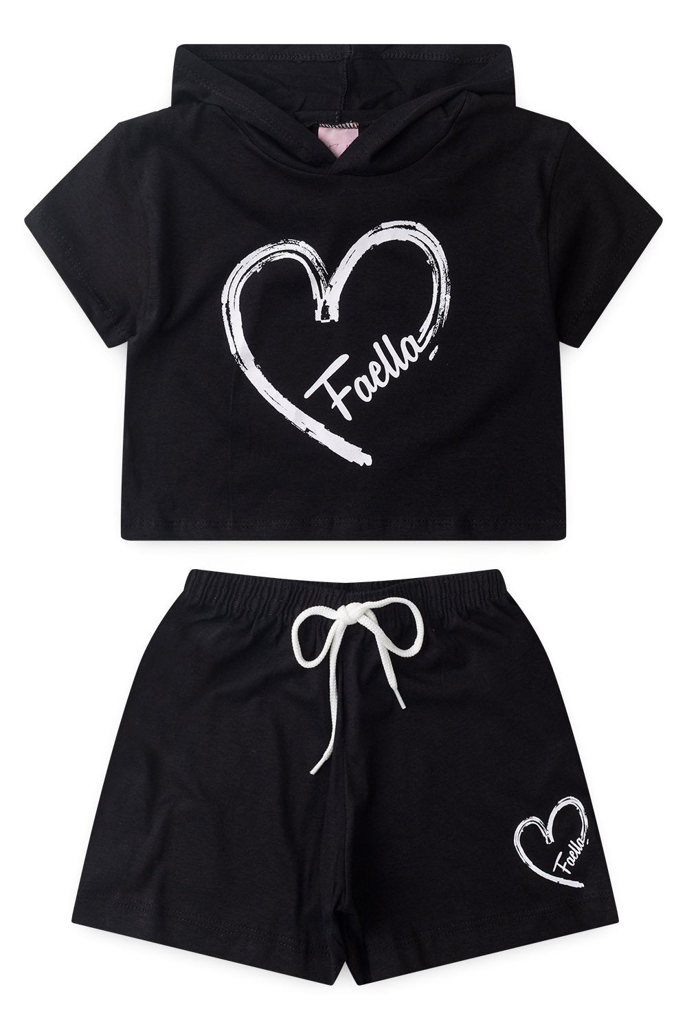 Conjunto Cropped Infantil Verão Feminino Coração Faella - Preto