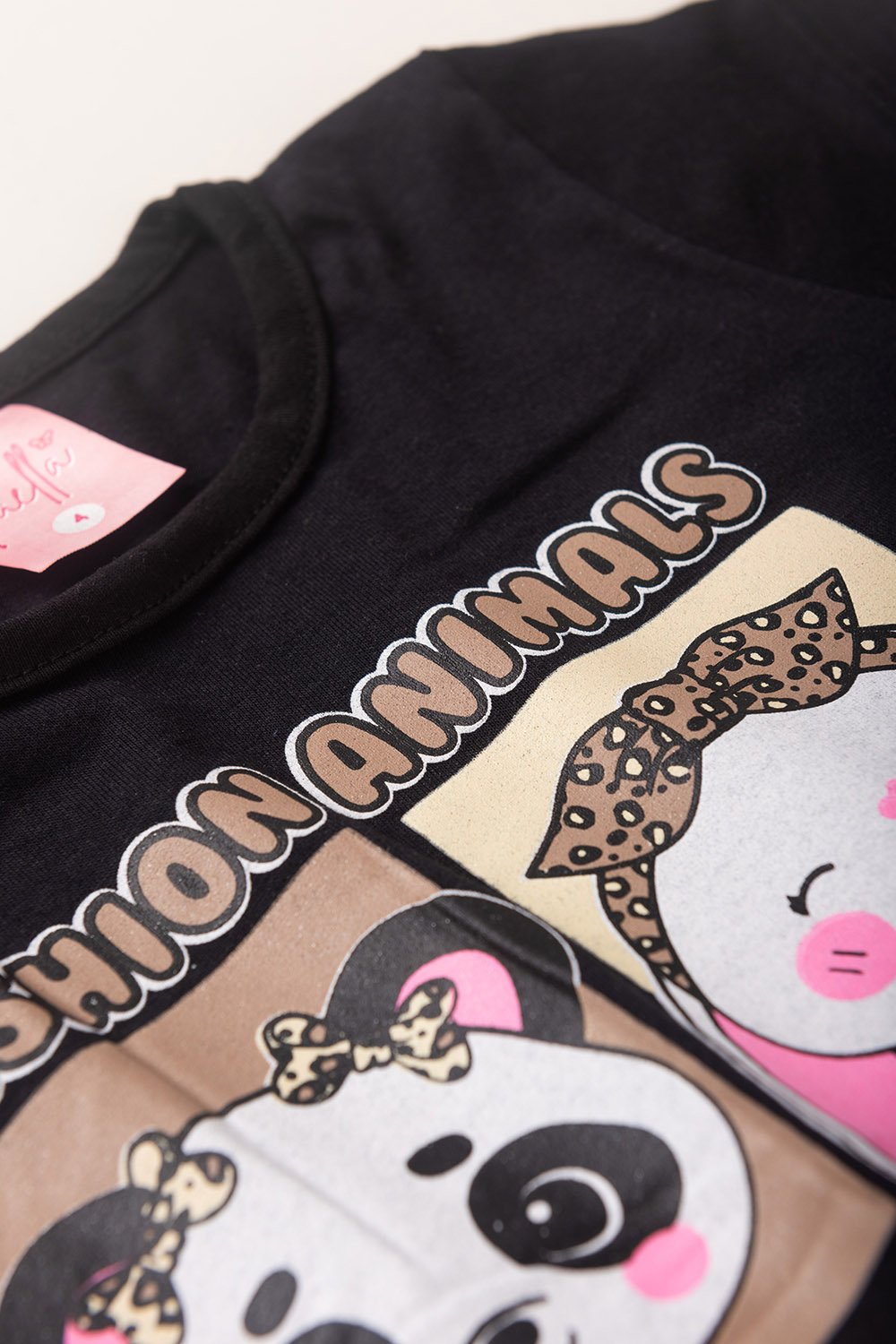Conjunto Infantil Verão Feminino Fashion Animals - Preto