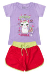 Conjunto Infantil Menina Gatinho Verão Lilás
