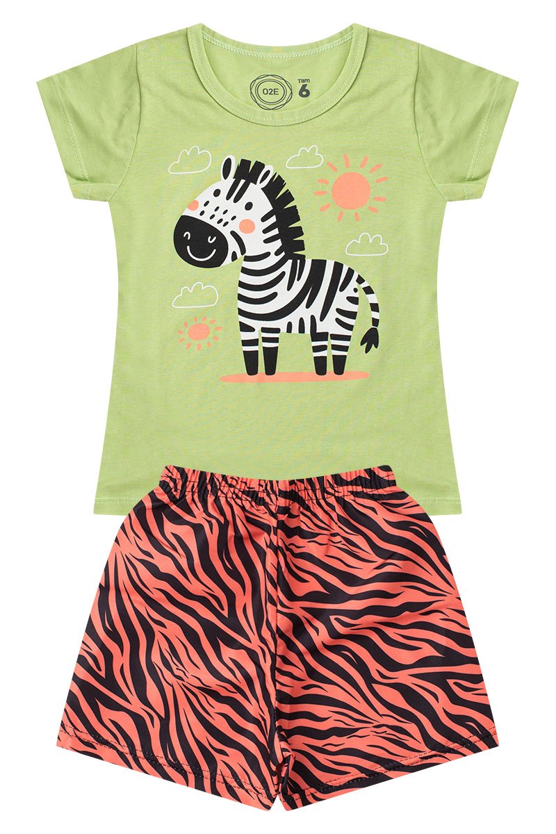Conjunto Infantil Menina Zebrinha Verão Verde