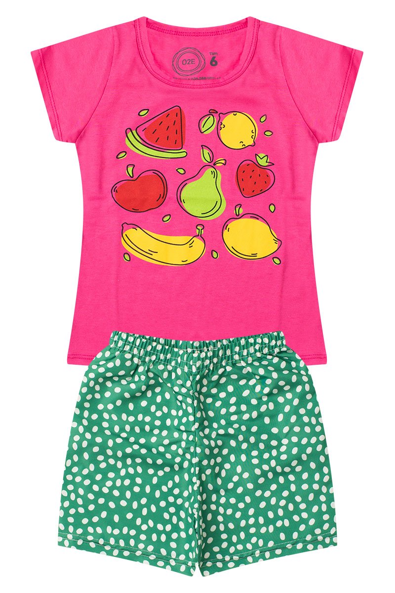 Conjunto Infantil Menina Frutinha Verão Rosa Chiclete