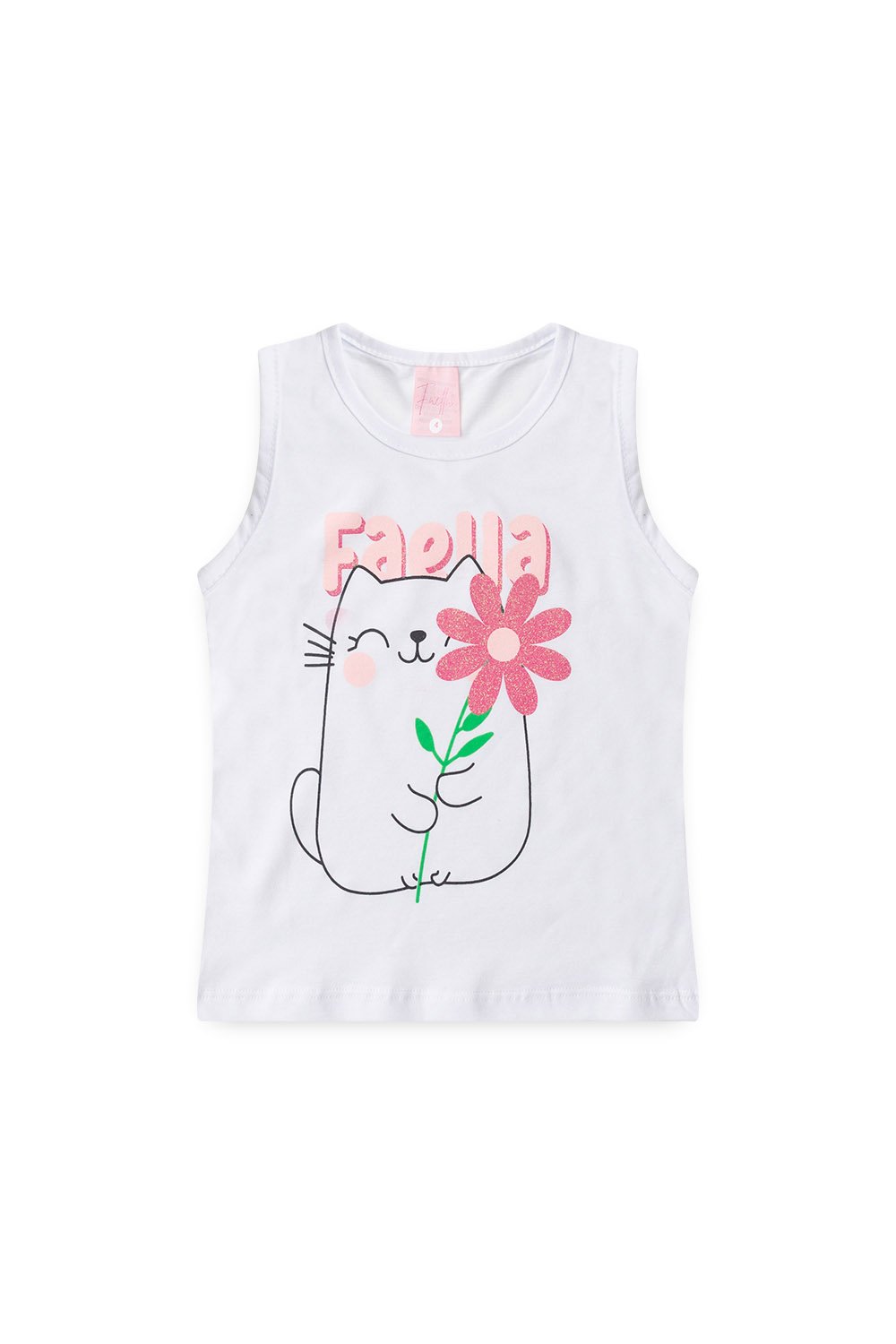 Conjunto Infantil Verão Feminino Regata Gatinha faella - Branco