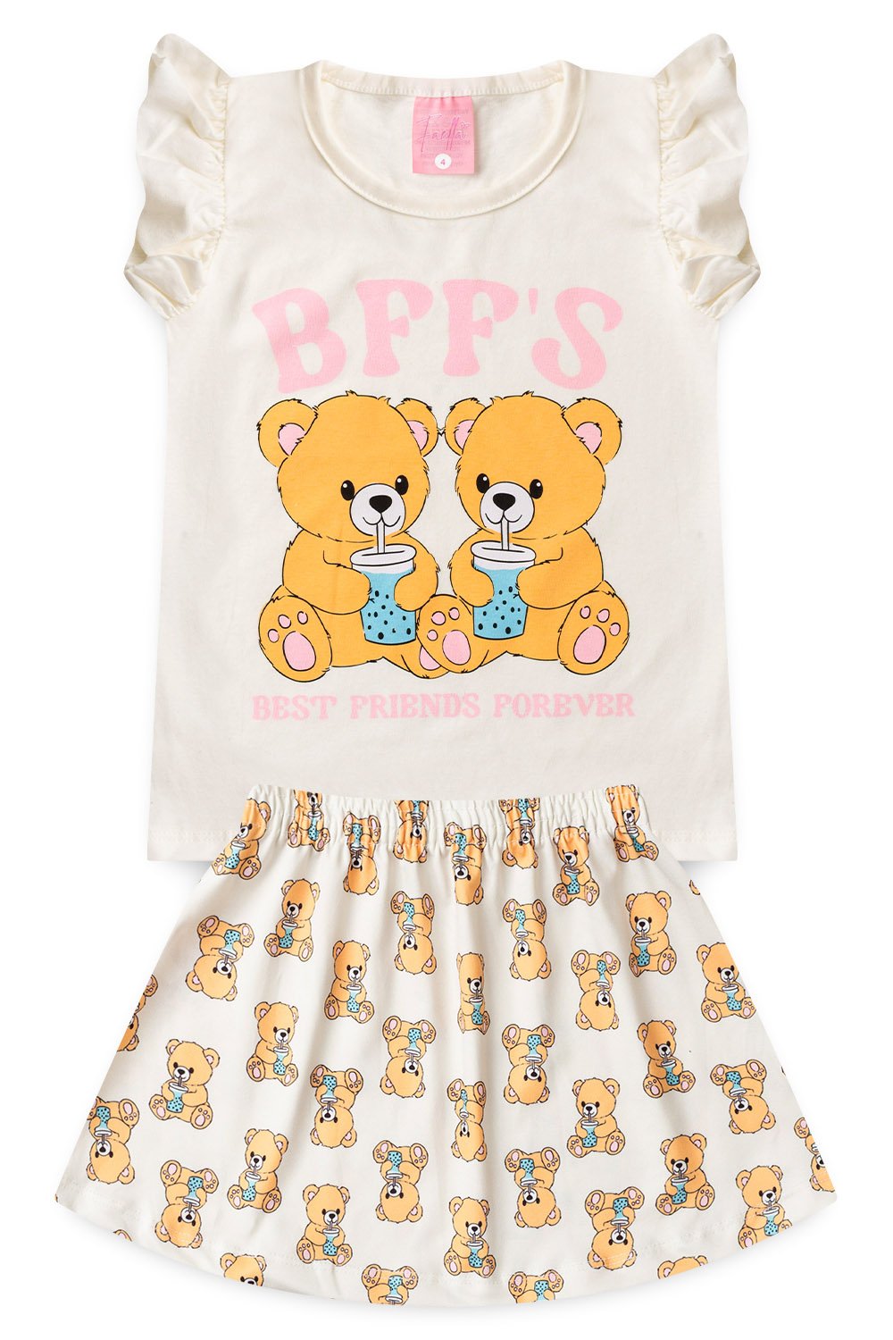 Conjunto Infantil Verão Feminino BFF'S - Off White