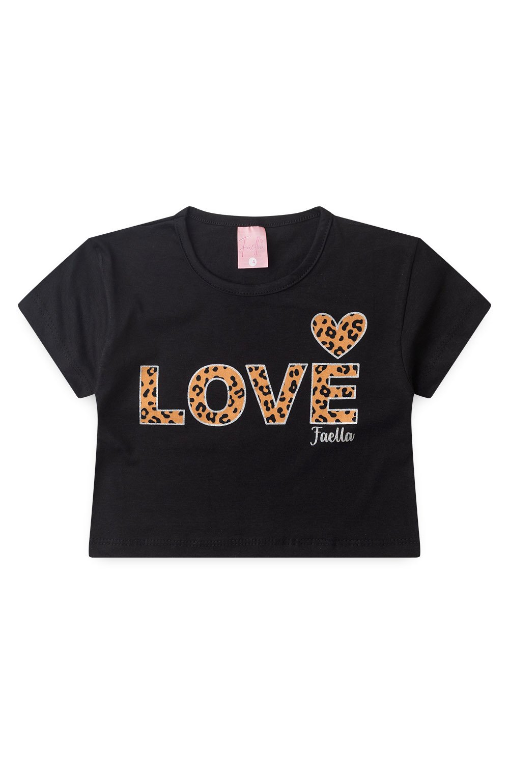 Conjunto Cropped Infantil Verão Feminino Love Oncinha - Preto